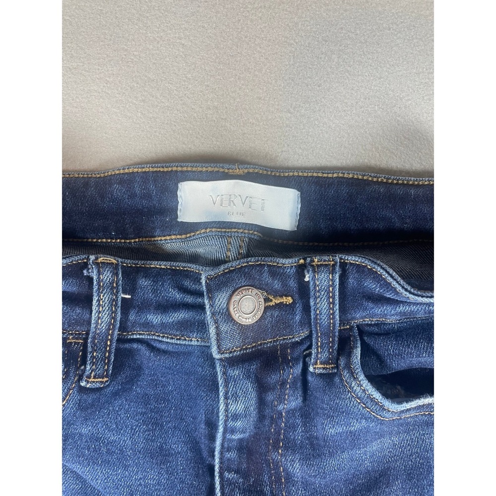 Vervet Blue Womens High Rise Straight Leg Raw Hem Jeans Dark Wash Size 26 T6143 - Picture 2 of 10